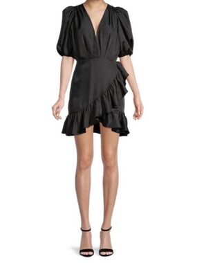 Ronny Kobo Collection Black Ruffle Wrap Mini Dress